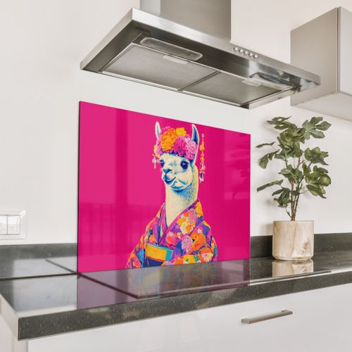 Salpicaderos de cocina - Lama - Kimono - Corona de flores - Rosa vivo