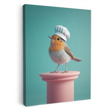 Lienzos decorativos - Petirrojo - Ave - Gorro de cocinero - Pedestal