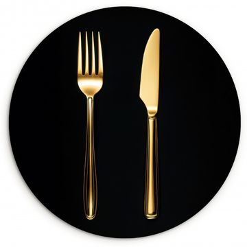 Cuadro redondo - Cubiertos - Oro - Cuchillo - Tenedor