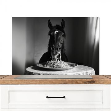 Salpicaderos de cocina - Caballo - Plato - Pasta - Mantel - Blanco y negro - Animales