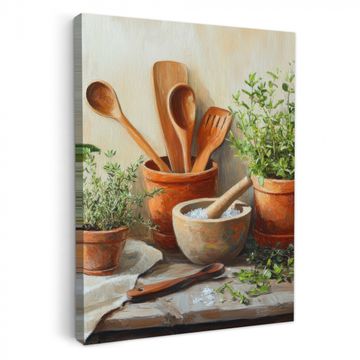 Lienzos decorativos - Macetas - Hierbas - Madera