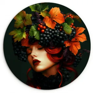 Cuadro redondo - Mujer - Rojo - Verde - Uvas