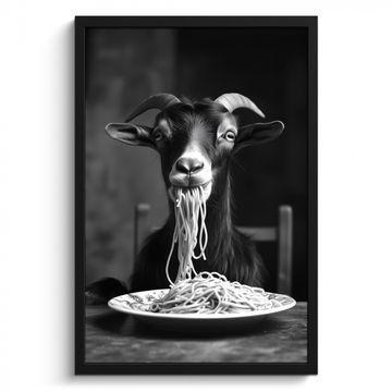 Cuadros enmarcados - Cabra - Plato - Espaguetis - Blanco y negro