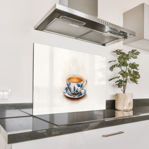 Salpicaderos de cocina - Taza de té - Hojas - Azul