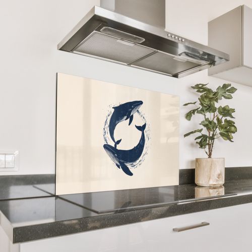 Salpicaderos de cocina - Ballenas - Salpicaduras - Círculo - Azul oscuro