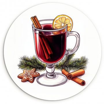 Cuadro redondo - Vino - Bebida - Gluhwein - Invierno - Ilustración - Navidad
