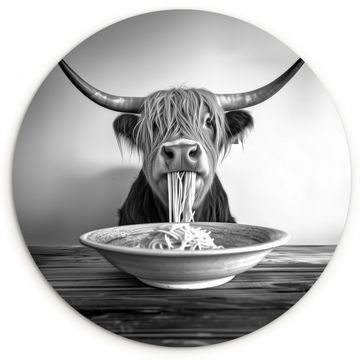 Cuadro redondo - Highlander escocés - Espaguetis - Animales - Blanco y negro