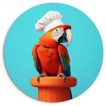 Cuadro redondo - Ara - Gorro de cocinero - Pedestal - Divertido