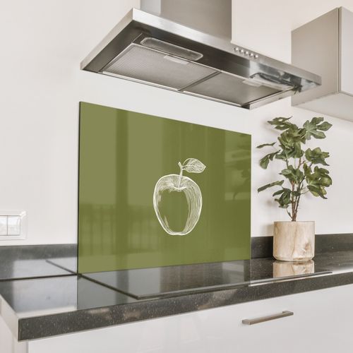 Salpicaderos de cocina - Dibujo lineal - Manzana - Verde oliva - Hoja