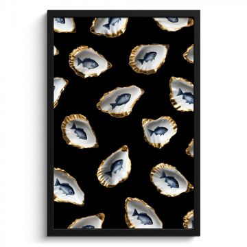 Cuadros enmarcados - Ostras - Pescado - Azul - Oro