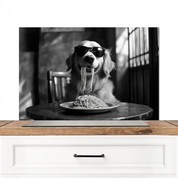 Salpicaderos de cocina - Golden Retriever - Perro - Alegre - Plato espaguetis - Negro - blanco