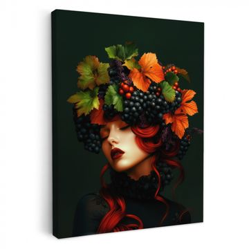 Lienzos decorativos - Mujer - Rojo - Verde - Uvas