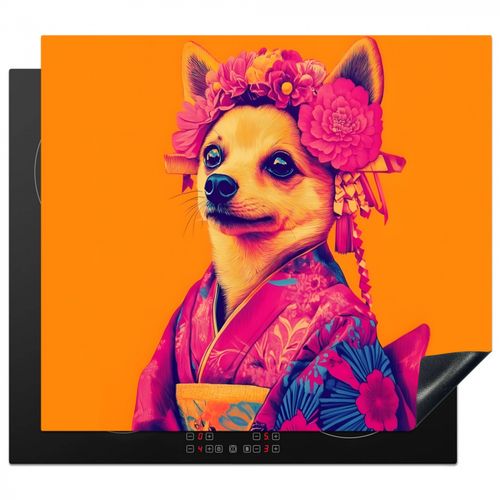 Protector de placa de induccion - Kimono - Perrito - Corona de flores - Naranja