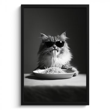 Cuadros enmarcados - Gato de pelo largo - Gafas de sol - Espagueti - Humor - Negro - blanco