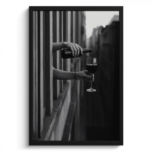 Cuadros enmarcados - Botella de vino - Vidrio - Manos - Ventana