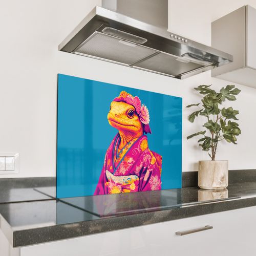 Salpicaderos de cocina - Corona de flores - Lagarto - Kimono - Morado