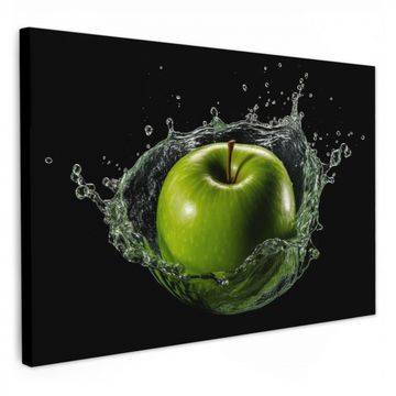 Lienzos decorativos - Manzana - Verde - Fruta - Agua - Negro