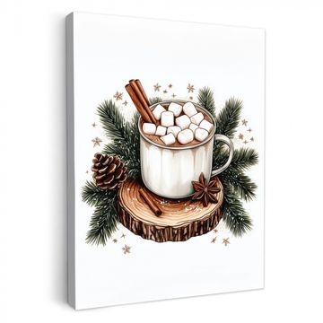 Lienzos decorativos - Invierno - Madera - Leche con chocolate - Bebida - Navidad