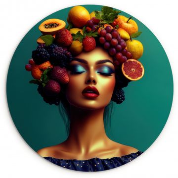 Cuadro redondo - Mujer - Top con capucha - Tropical - Fruta - Uvas