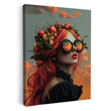 Lienzos decorativos - Mujer - Corona - Tomate - Albahaca - Gafas de sol