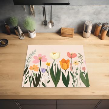 Protector de inducción - Tonos pastel - Flores - Ilustración