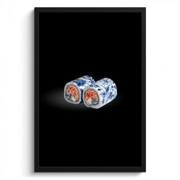 Cuadros enmarcados - Sushi - Azul de Delft - Arroz - Pescado - Elegante
