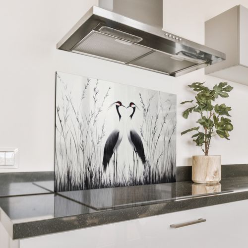Salpicaderos de cocina - Grulla - Hierba - Forma de corazón - Negro