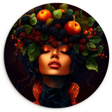 Cuadro redondo - Mujer - Negro - Bayas - Manzanas