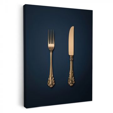 Lienzos decorativos - Cubertería - Azul oscuro - Oro