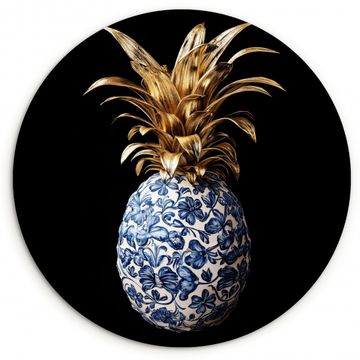 Cuadro redondo - Piña - Flor - Oro - Delftware