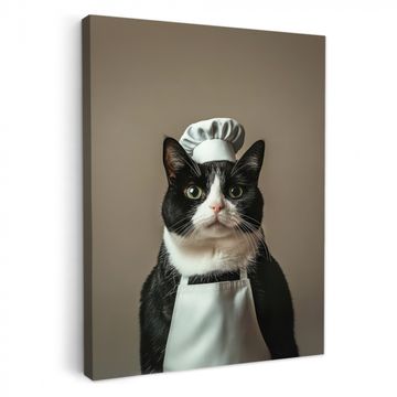Lienzos decorativos - Gato - Ropa de cocinero - Negro - Blanco