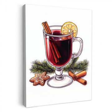 Lienzos decorativos - Vino - Bebida - Gluhwein - Invierno - Ilustración - Navidad