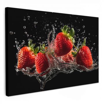 Lienzos decorativos - Fresas - Fruta - Rojo - Agua - Negro