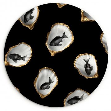Cuadro redondo - Ostras - Negro - Pescado - Oro