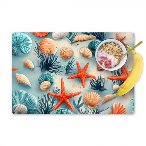 Salvamanteles - Estrellas de mar - Conchas - Ilustración - Arena