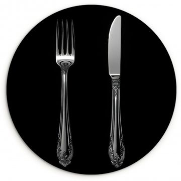 Cuadro redondo - Tenedor - Cuchillo - Plata