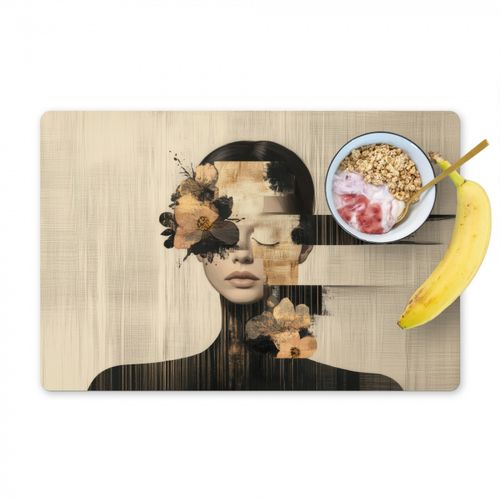 Salvamanteles - Cara - Flores - Negro - Mujer