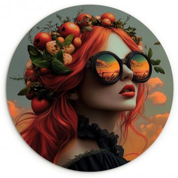 Cuadro redondo - Mujer - Corona - Tomate - Basílico - Gafas de sol