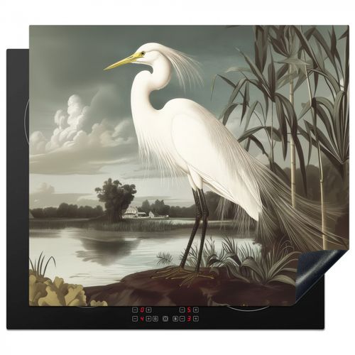 Protector de placa de induccion - Garza - Plantas - Nubes - Blanco