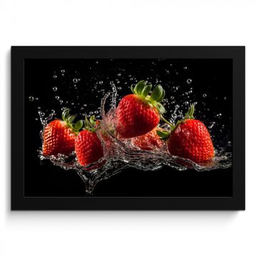 Cuadros enmarcados - Fresas - Fruta - Rojo - Agua - Negro