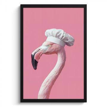 Cuadros enmarcados - Flamenco - Rosa - Gorro de cocinero - Ave