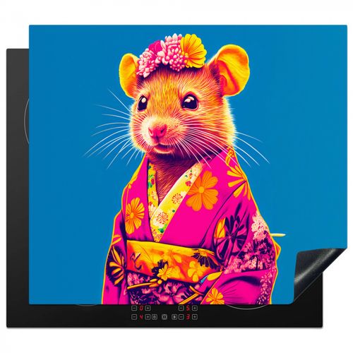Protector de placa de induccion - Ratón - Kimono - Flores - Azul