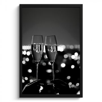 Cuadros enmarcados - Burbujas - Salud - Copas de champán - Luces de la ciudad