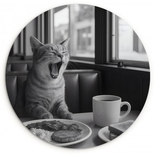 Cuadro redondo - Gato - Café - Pan - Negro