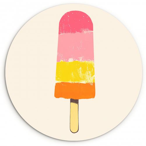 Cuadro redondo - Helado de agua - Retro - Stick - Rosa