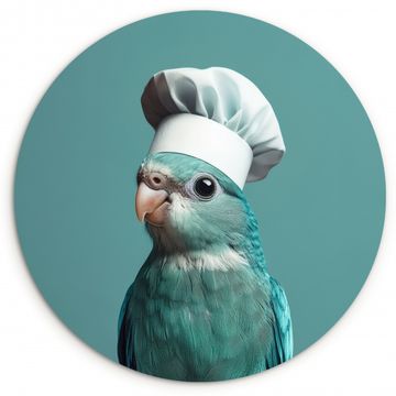 Cuadro redondo - Periquito - Pájaro - Gorro de cocinero - Lindo