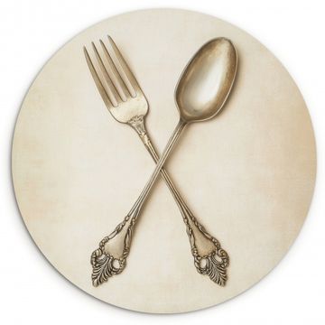 Cuadro redondo - Beige - Vintage - Cubiertos