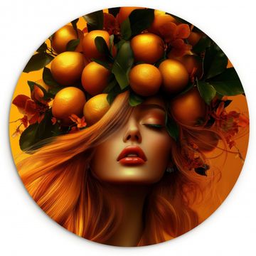 Cuadro redondo - Mujer - Limones - Flor - Amarillo