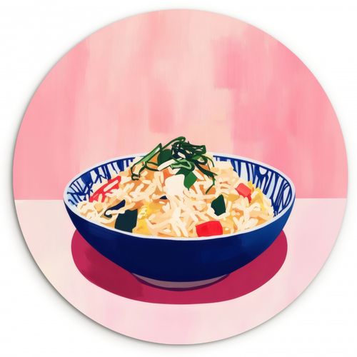 Cuadro redondo - Arroz - Ilustración - Cuenco - Verduras