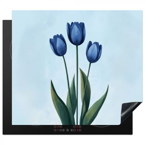 Protector de placa de induccion - Tulipanes - Azul - Hojas
